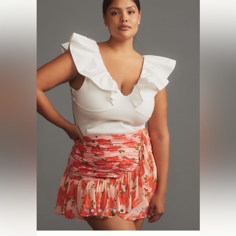 NWT Anthropologie Maeve Ruffled Linen Wrap Mini Skirt Sz 18W
